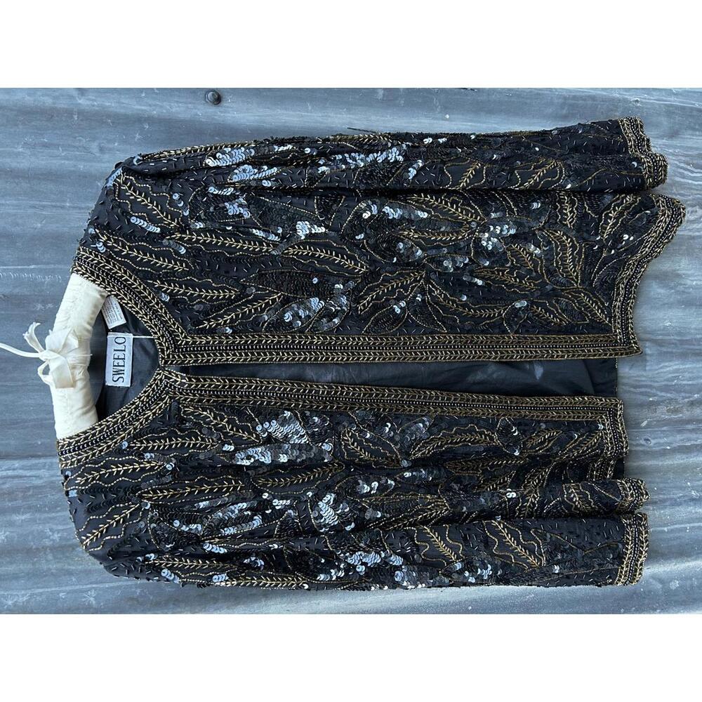 Vintage Sweelo Black and Gold Embroidered Sequin Jacket